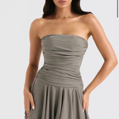 House of CB Valeria - Smoke Grey Gathered Asymmetric Mini Dress Size XS