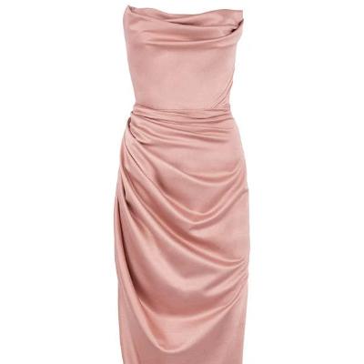 House of CB Adrienne Blush Satin Strapless Gown - Size S thumbnail 3