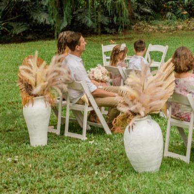 White Flower Pots - Set of 2 (with palms and pampas) thumbnail 4