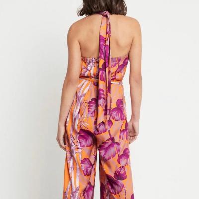 Sass & Bide Monseria Moments Halter Neck Jumpsuit - Orange Print Size 8 thumbnail 3