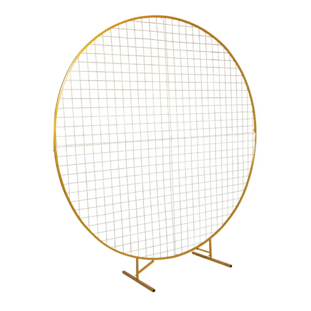 2m Round Mesh Balloon Arch on stand - Gold