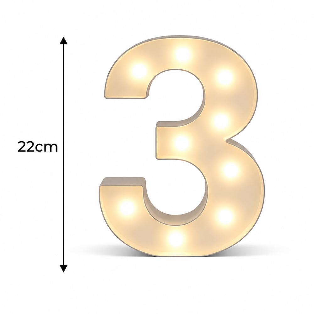 LED - 1.2 m high White Light up Number 3 (with remote control)