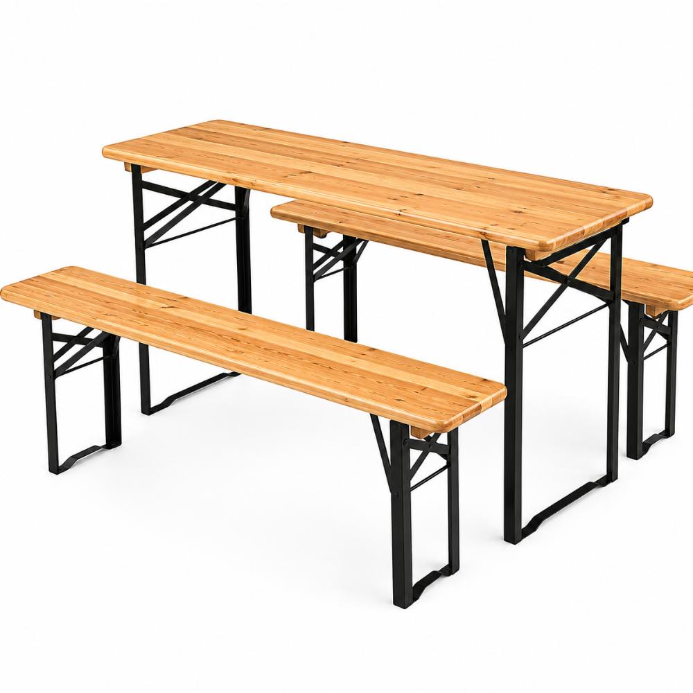 Table - Timber Picnic Table and Bench Set with foldable legs