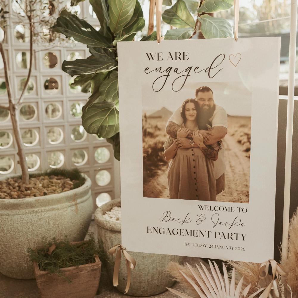 Engagement Backdrop Package with Florals and Signage