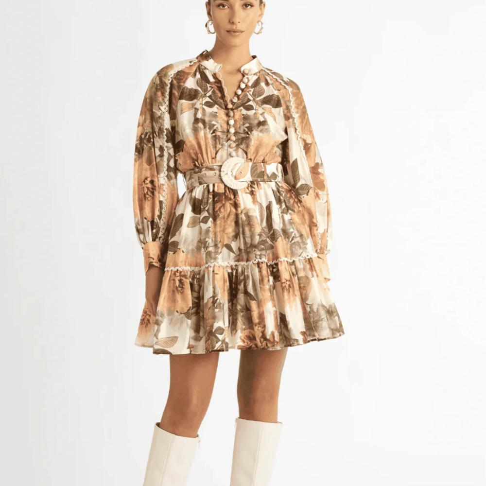 Sheike Sepia Floral Mini Dress - Brown Print Size 8