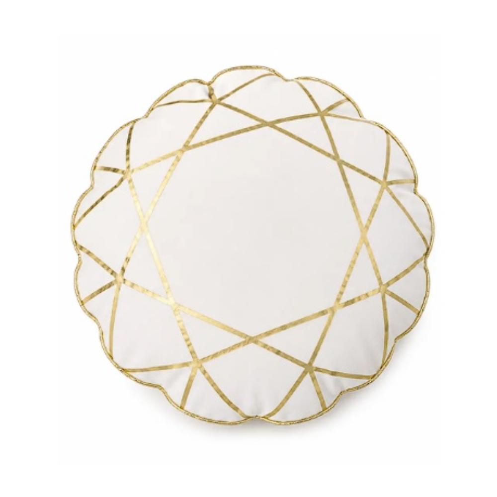Cushion - White with Gold GeoPattern Round