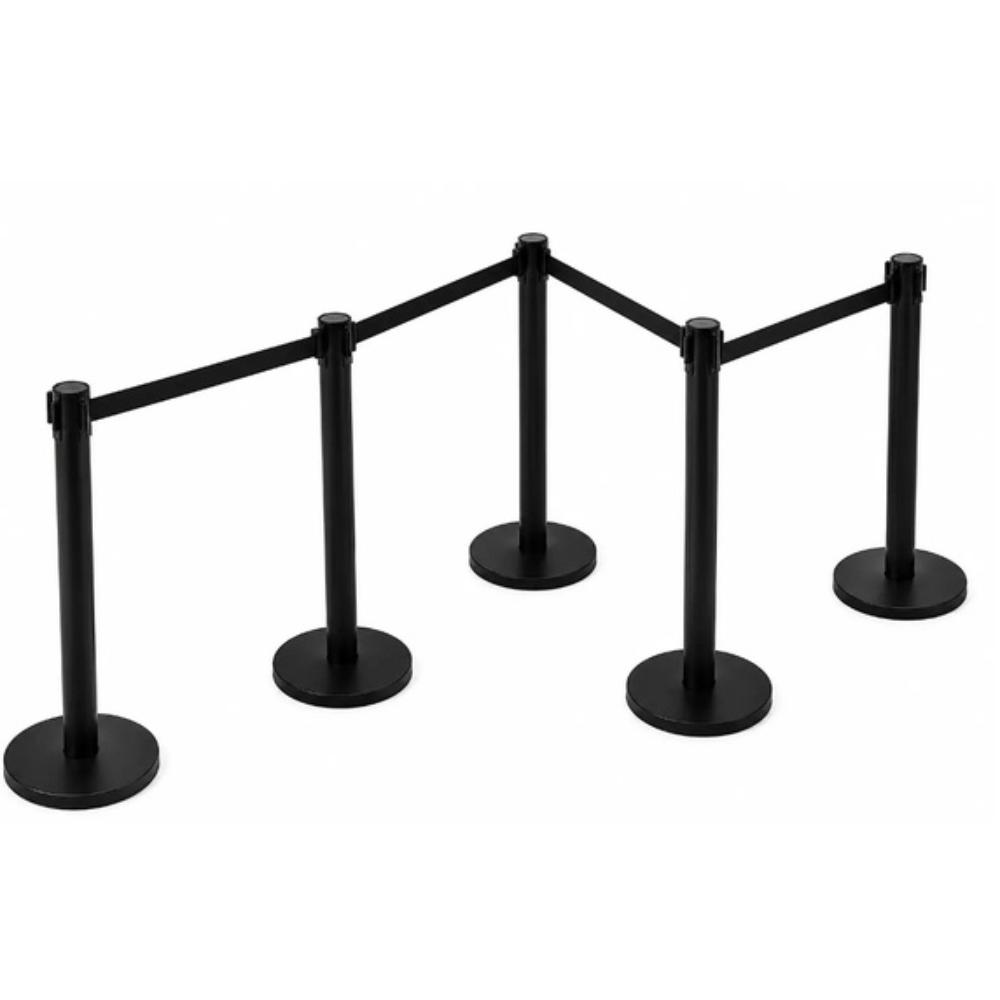Black Bollards Set of 5 with retractable strap