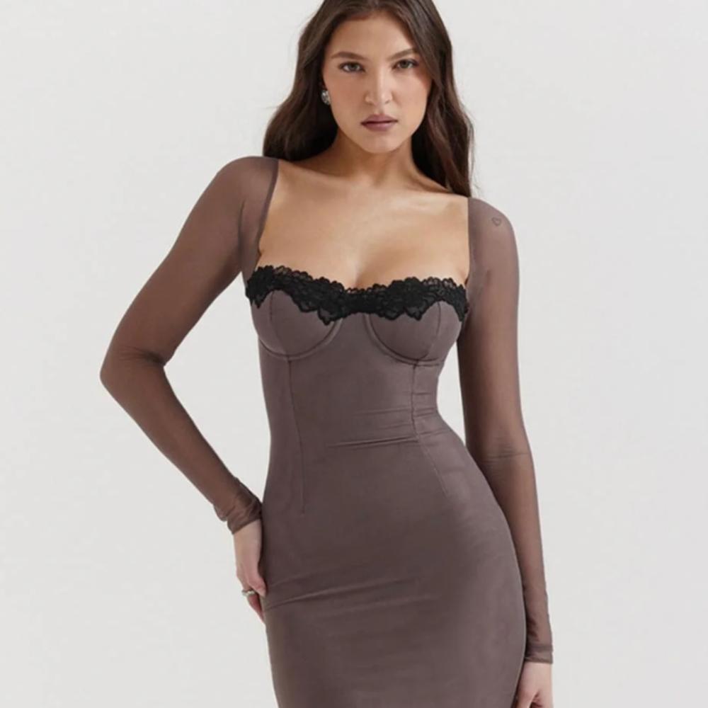 House of CB Seraphina Grey Smoke Midi Dress - Size M