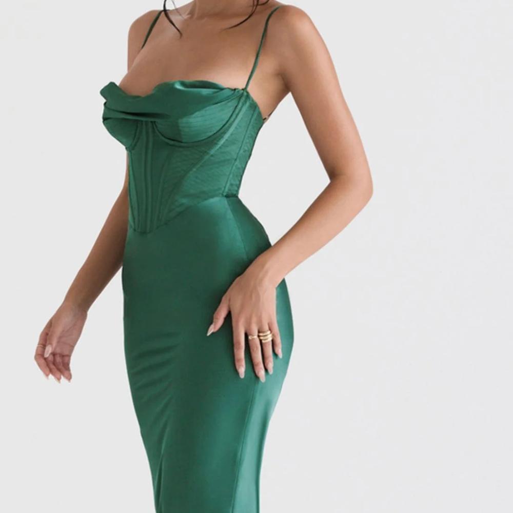 House of CB Charmaine Corset Maxi Dress-Forest (plus cup size S) and Ivory Size S