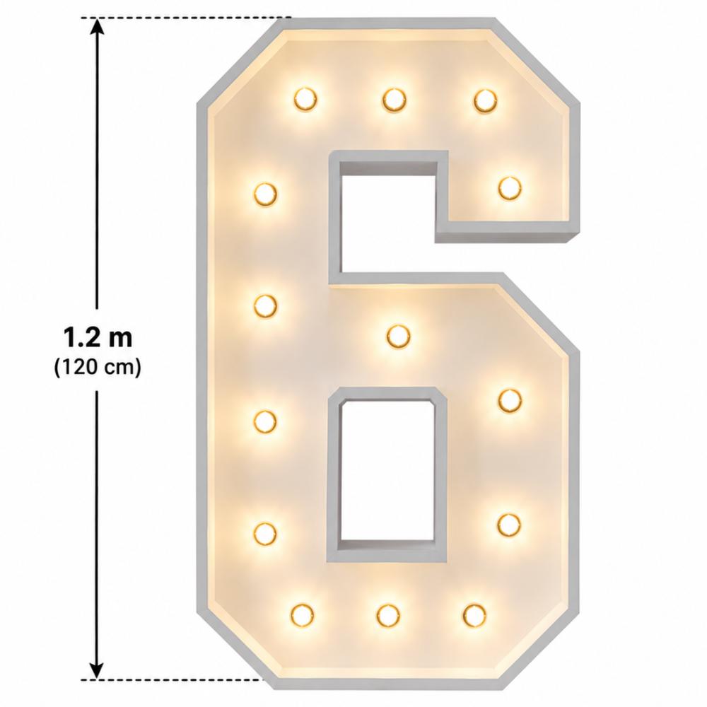 LED - 1.2 m high  White Light up Number 6 (with remote control)