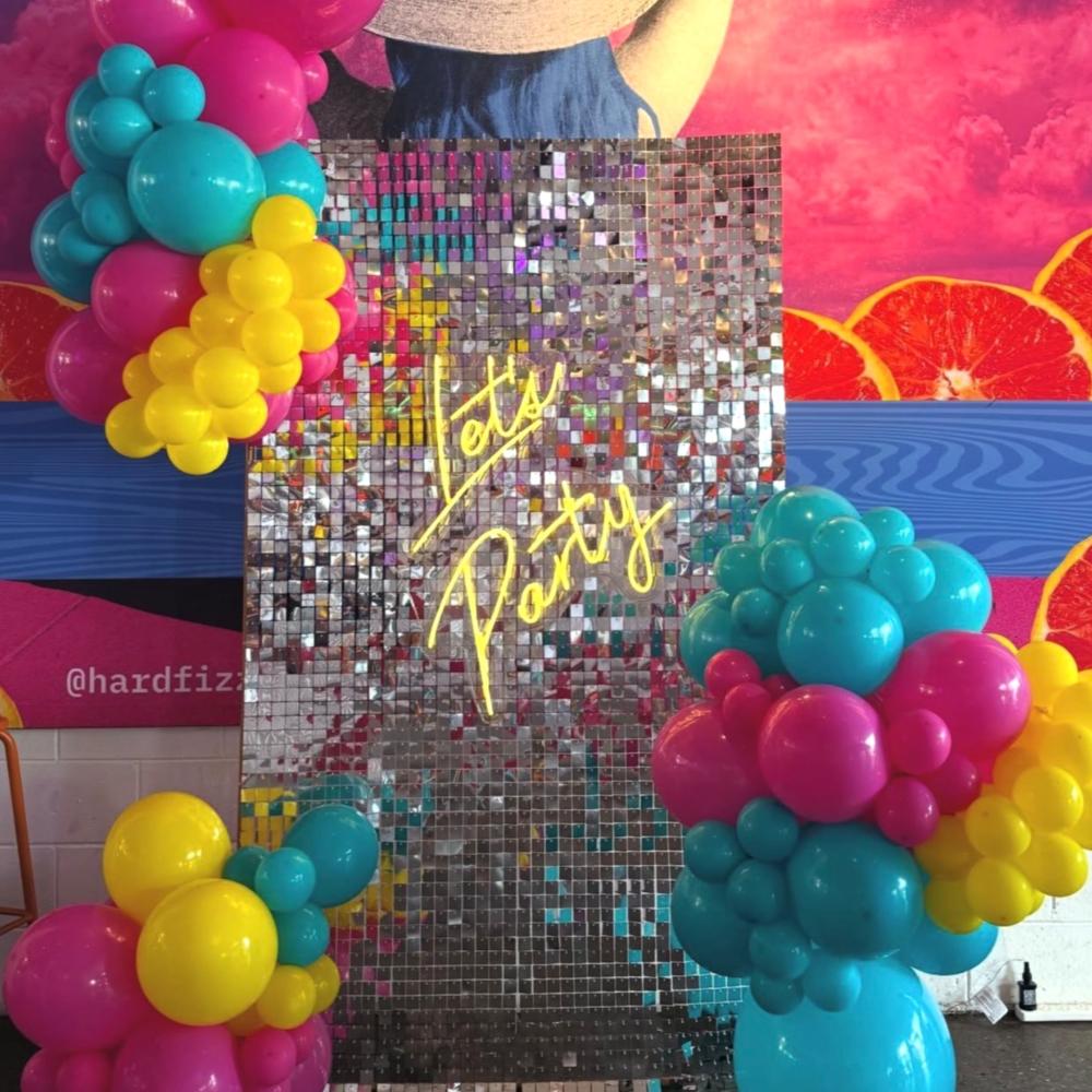Shimmer backdrop with balloons