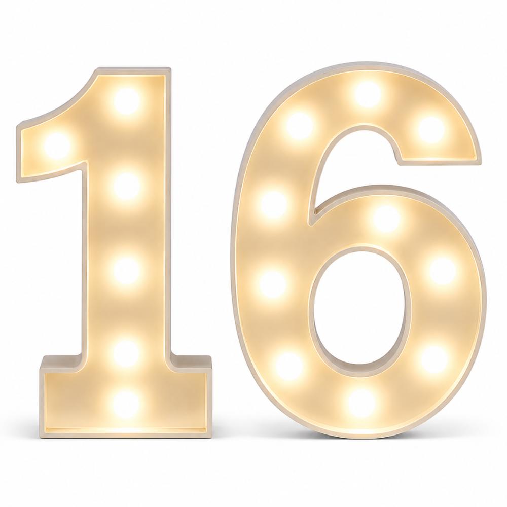 LED - 1.2 m high White Light up Number 16 (with remote control)