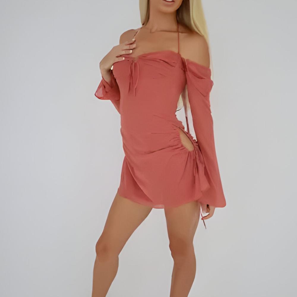 House of CB Babydoll Chiffon Cutout Halter - Pink Size S