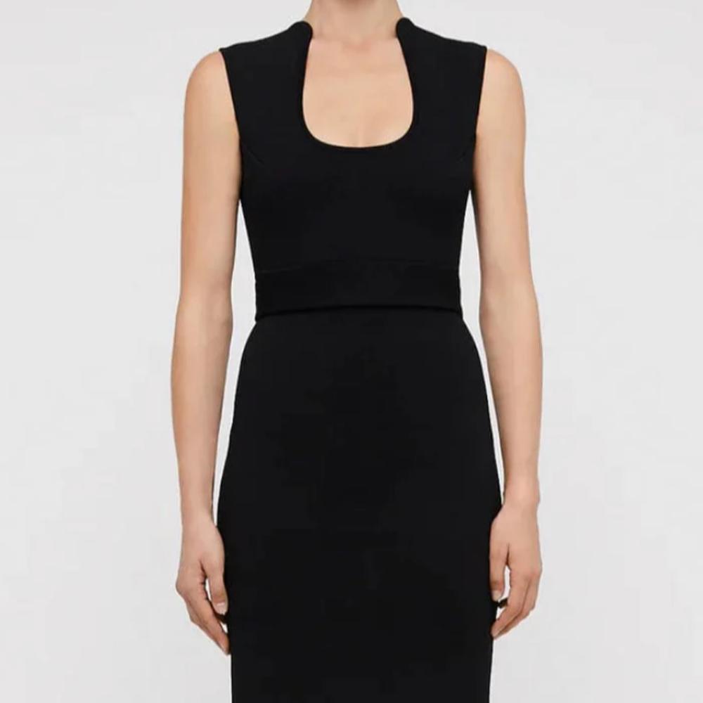 Scanlan Theodore Crepe Knit Scoop Neck Dress - Black Size S
