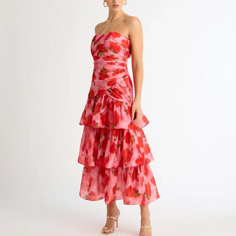 Sheike Love Story Midi Dress - Pink Floral Size 8