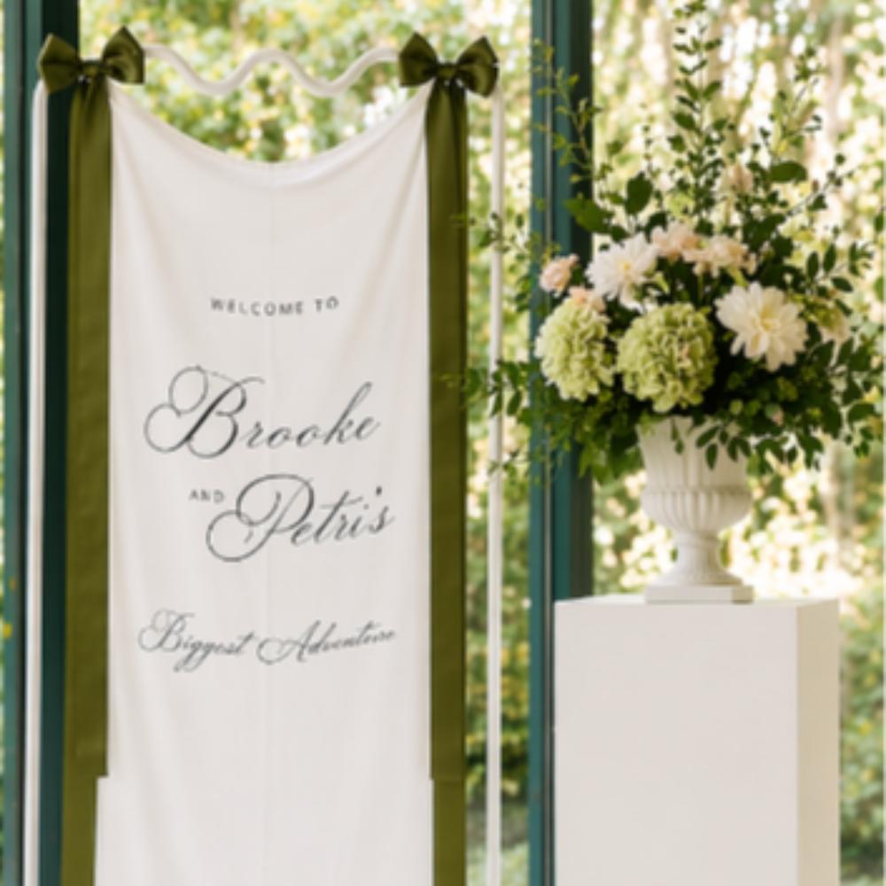 PACKAGE - Custom Fabric Welcome Sign, Florals and Plinth Package-The Signature