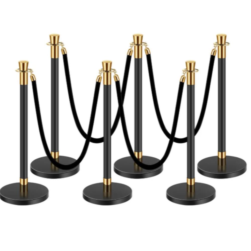 Bollard Crowd Control Black/Gold x 6 Package