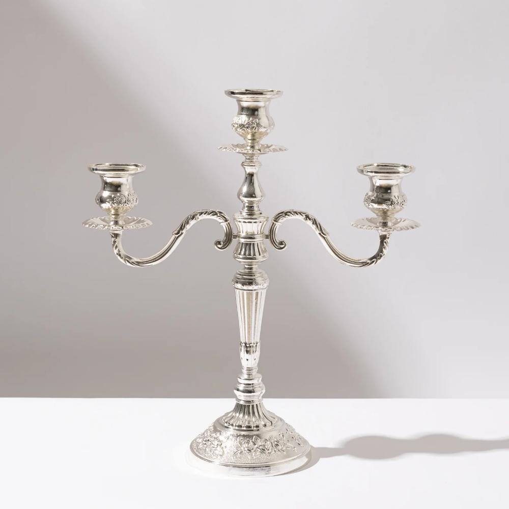 3-arm Antique Silver Candelabra
