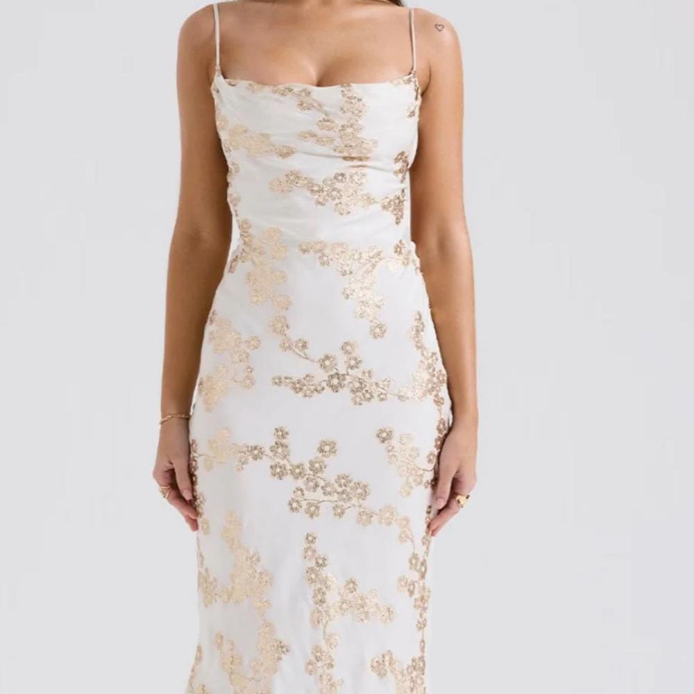 House of CB Capriana Maxi Dress - White and Gold Size XS & M