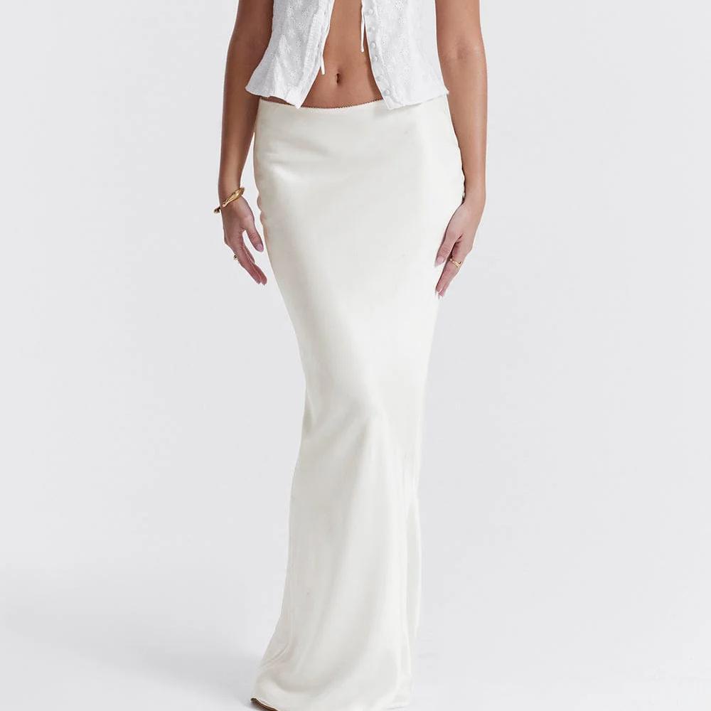 House of CB Sydel White Satin Bias Cut Maxi Skirt - Size XS