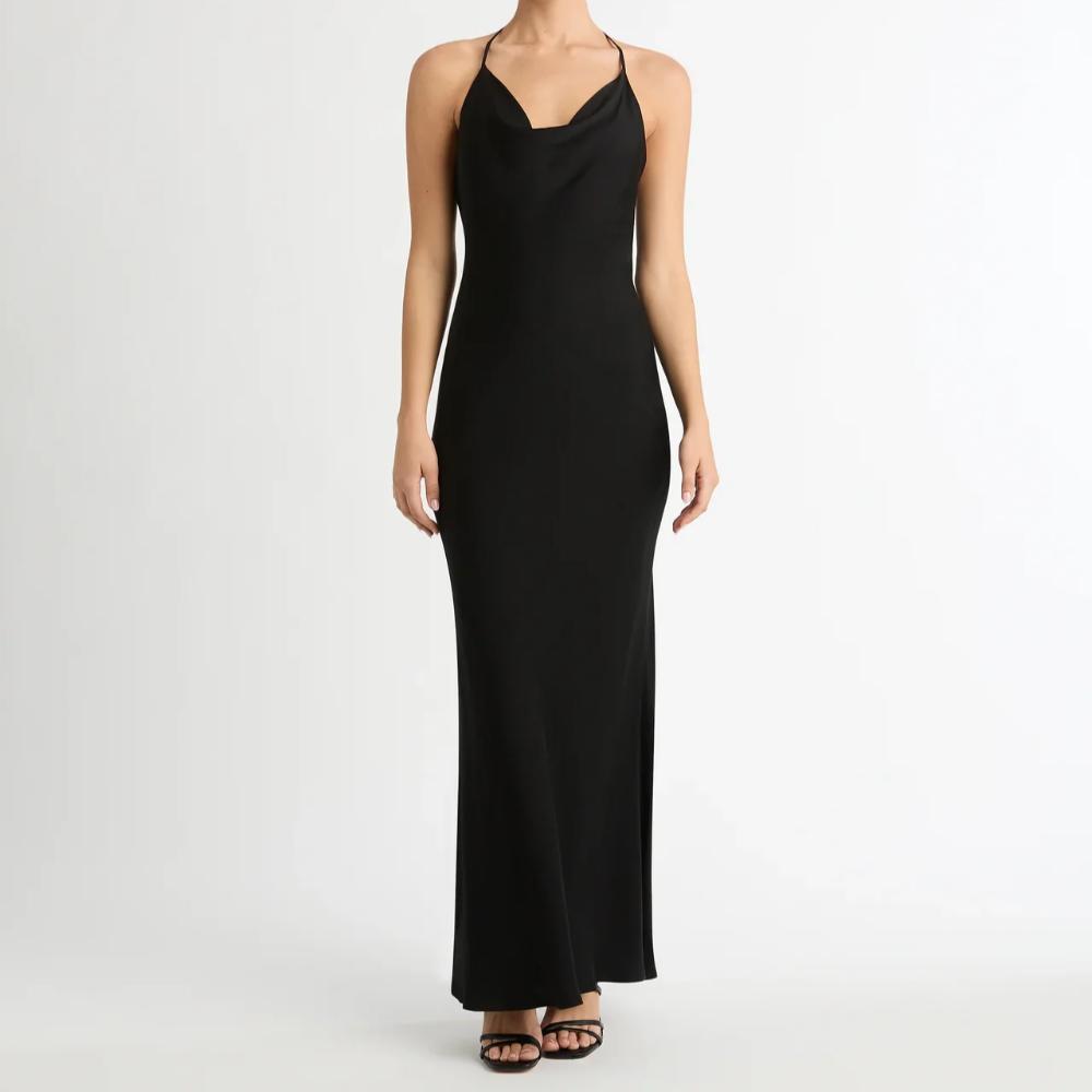 Sheike Ivy Draped Maxi Dress - Black Size 10