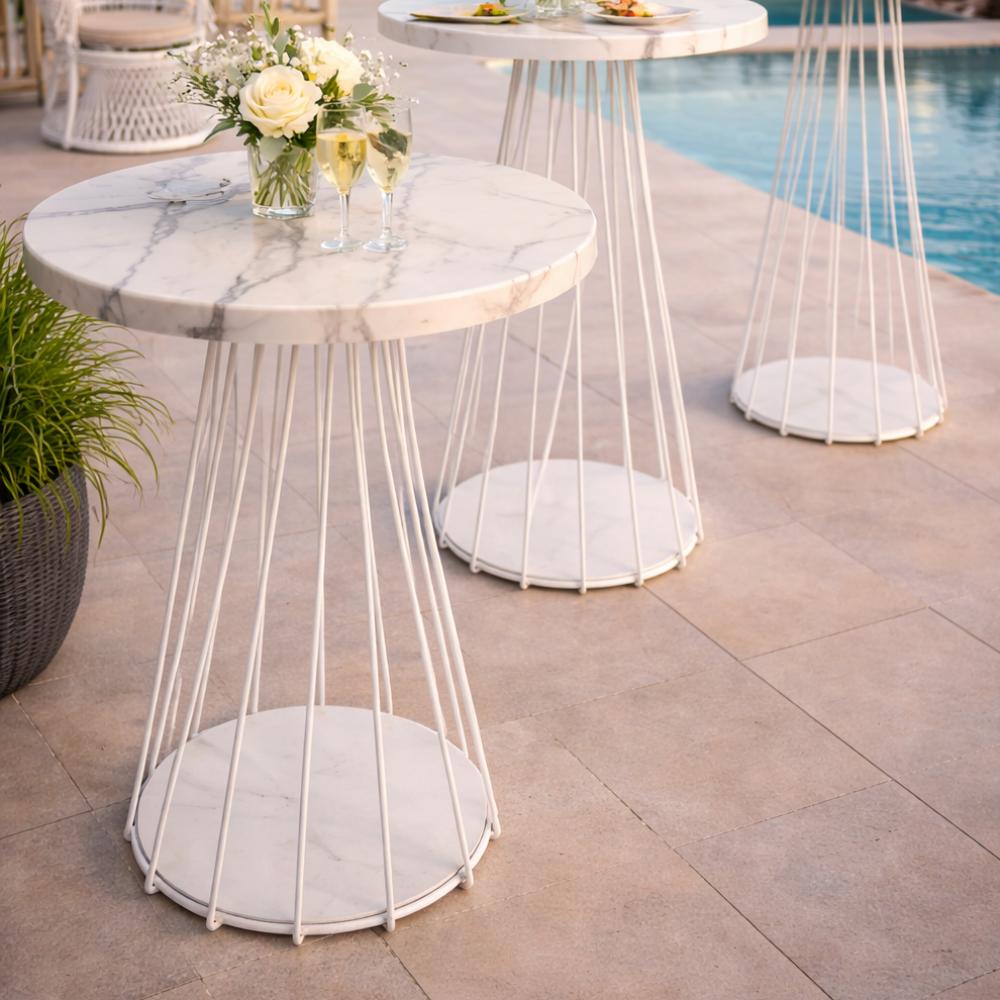 Table - White Dry Bar with Marble Top Tables