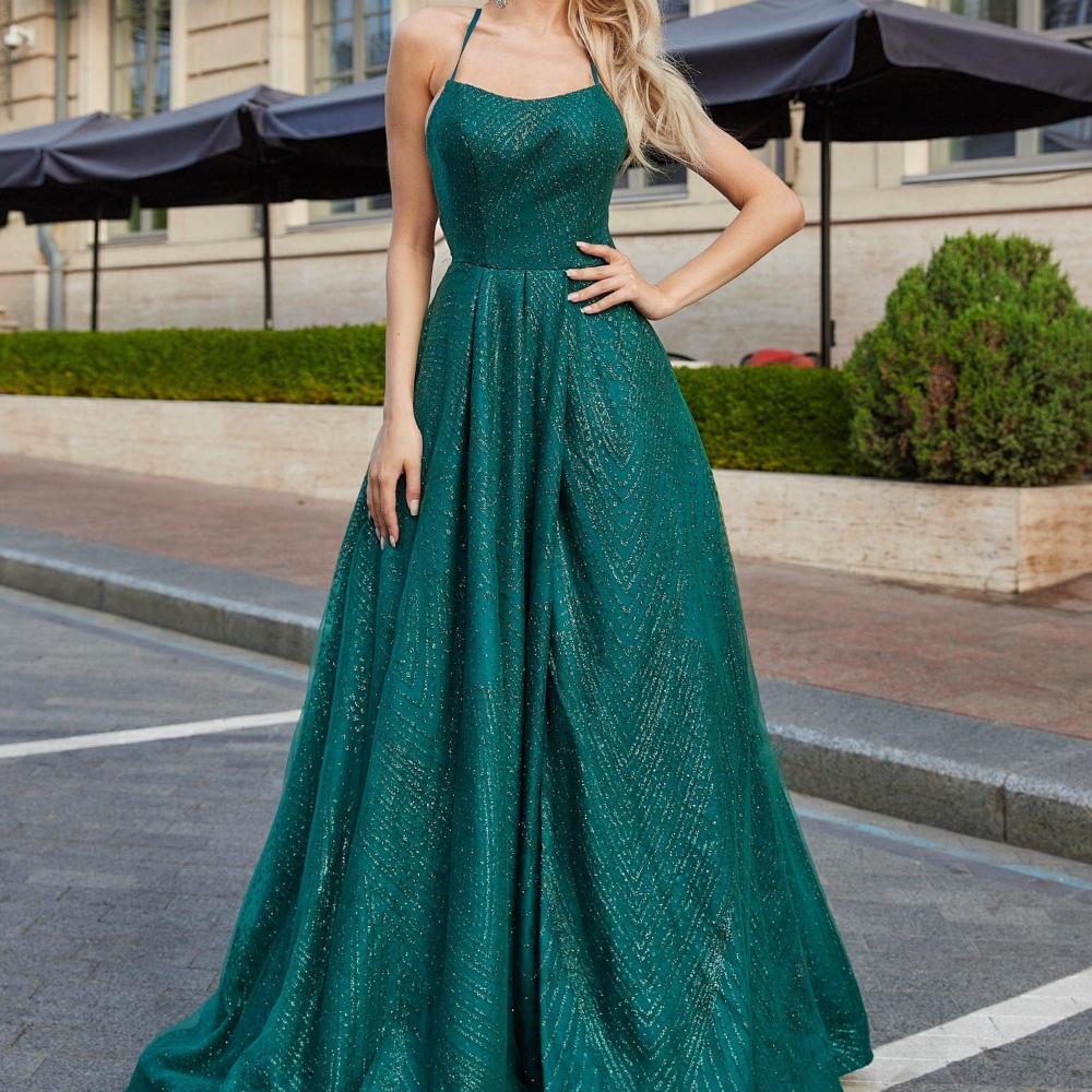 Tina Holly Sprinkle Glitter Formal Gown - Emerald Green Sizes
