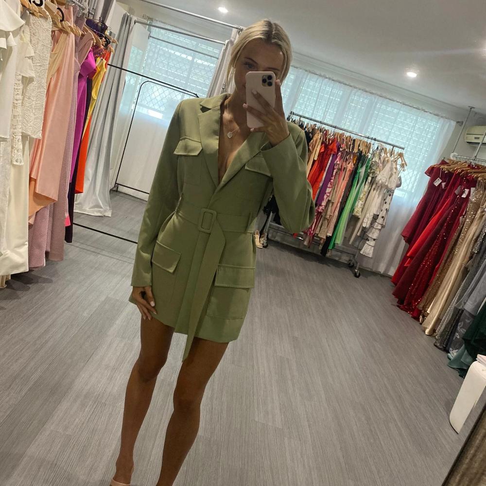 Lioness Steinway Blazer Mini Dress - Green/Khaki Size S
