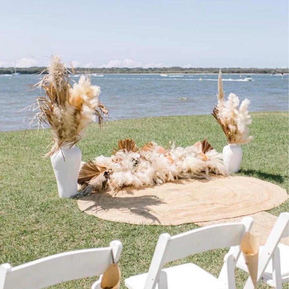 White Flower Pots - Set of 2 (with palms and pampas)