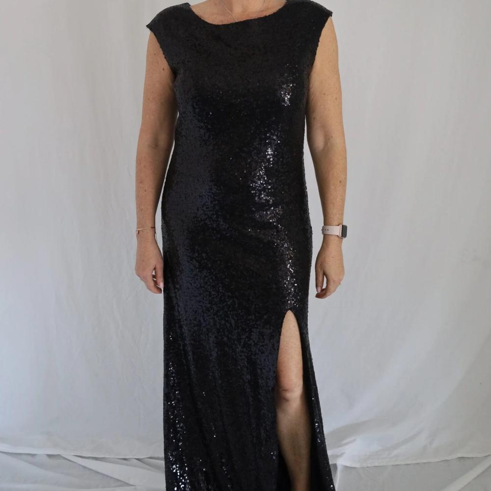 Grand Diva Black Sequin Maxi Gown Size 12 and L
