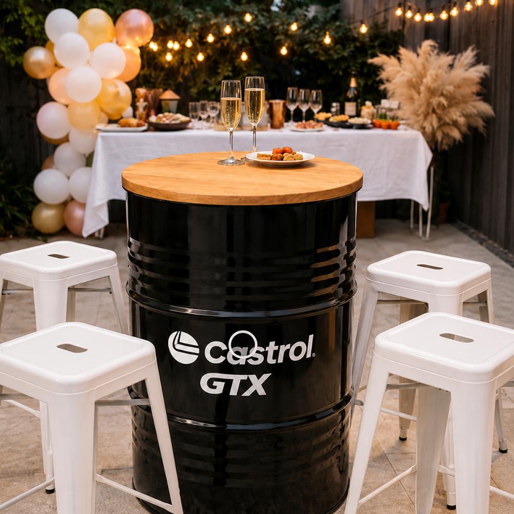 Drum and Tolix stool set