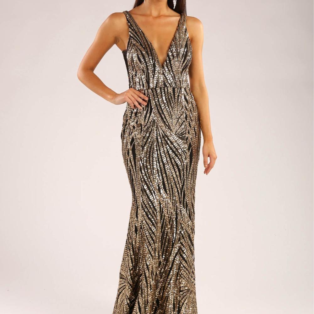 NB Luxe Sapphira Maxi Gown - Gold Size S