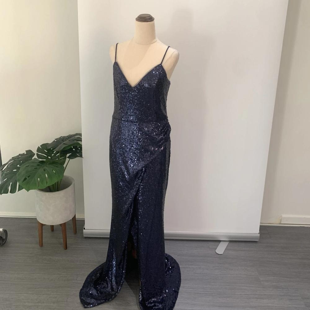 BARIANO Marianne Sequin Gown In Navy Size 14