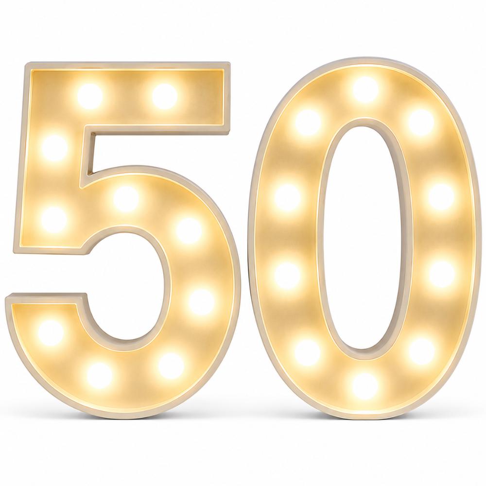 LED - 1.2 m high White Light up Number 50 (with remote control)
