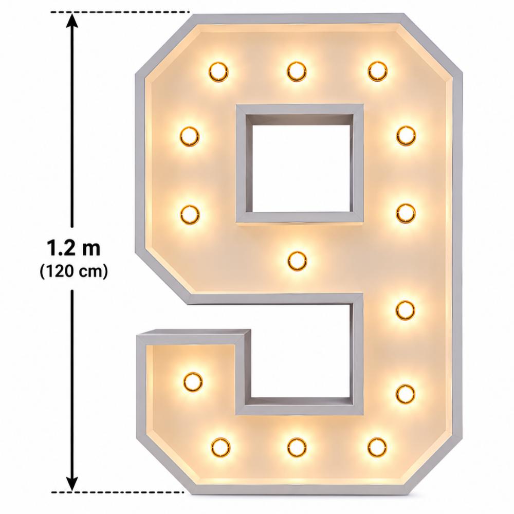 LED - 1.2 m high  White Light up Number 9 (with remote control)