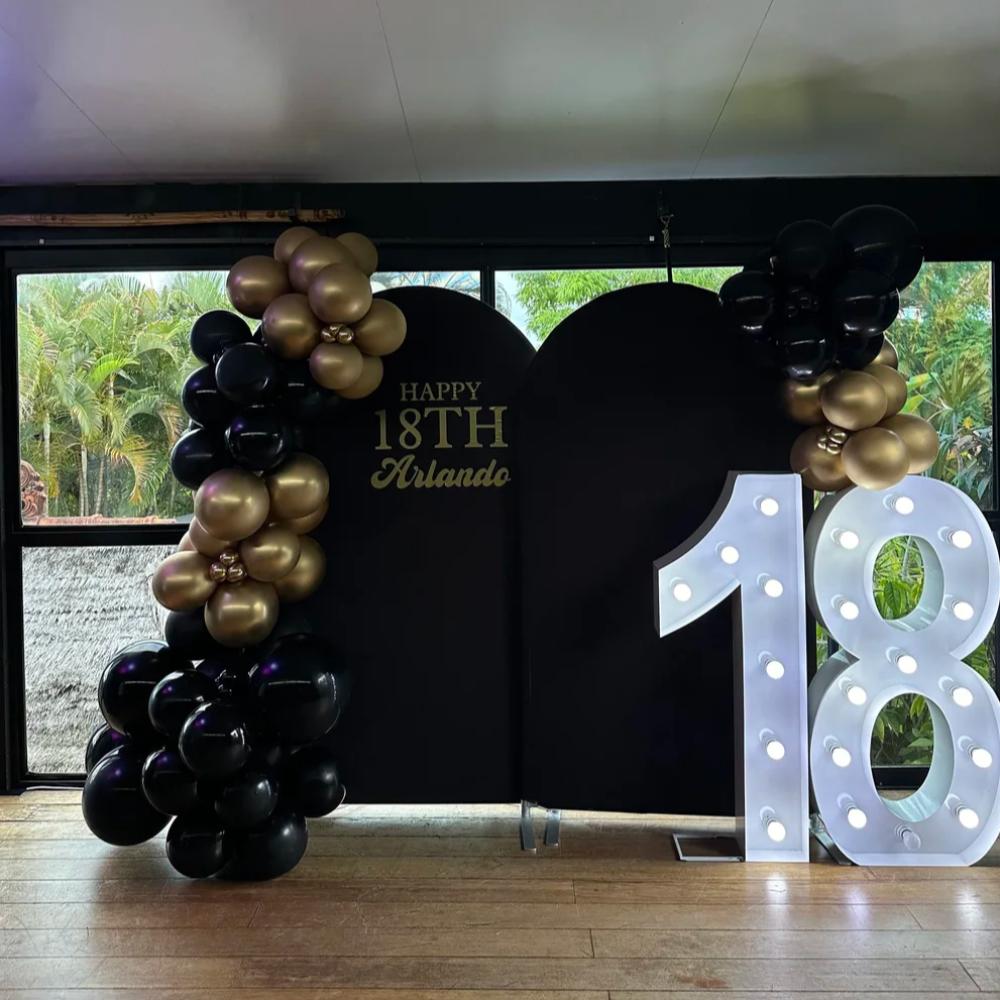 Cotton Arch Backdrop with Light Up Numbers package
