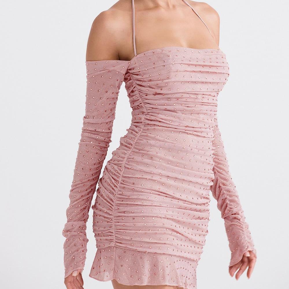 House of CB Estella Soft Pink Crystallised Dress - Size XS