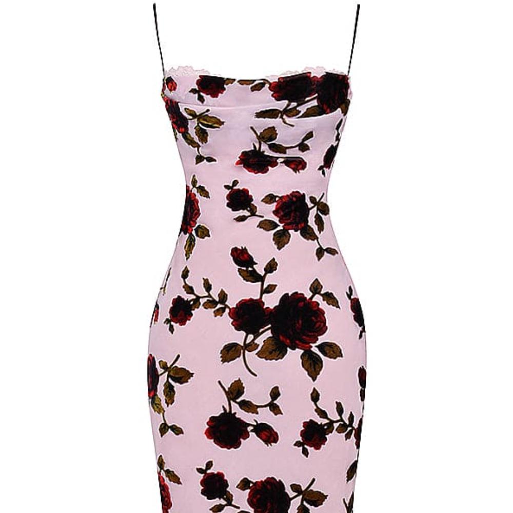 House of CB Azura Pink Devore Midi Dress - Size S