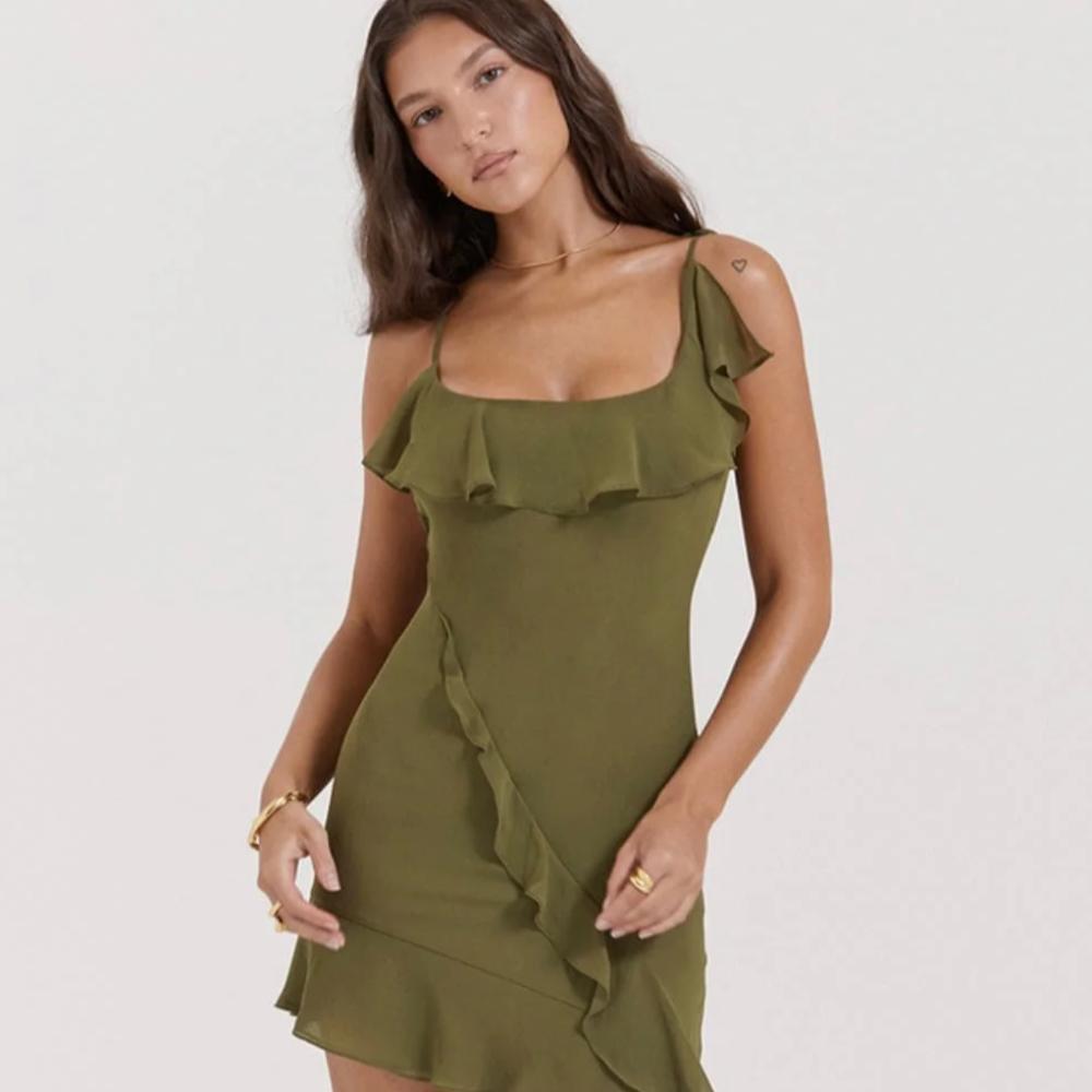 House of CB Marcia Olive Ruffle Mini Dress - Sizes XS, S, M