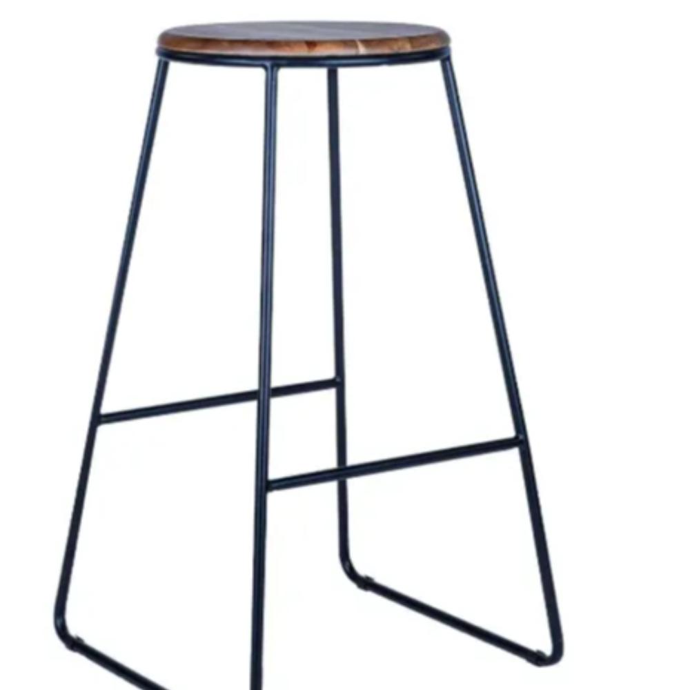 Black Timber & Black Metal Bar Stool