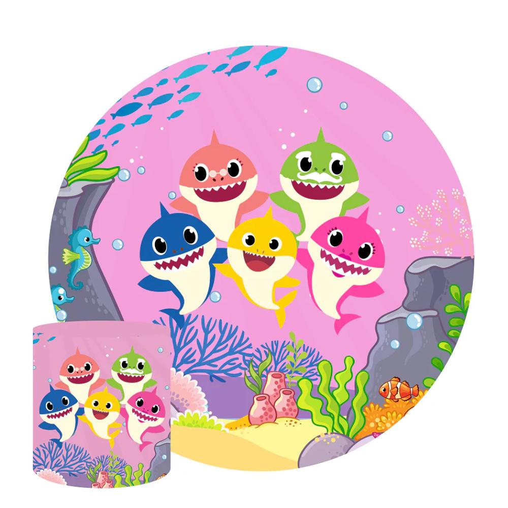 Pink Baby Shark Round Backdrop Package