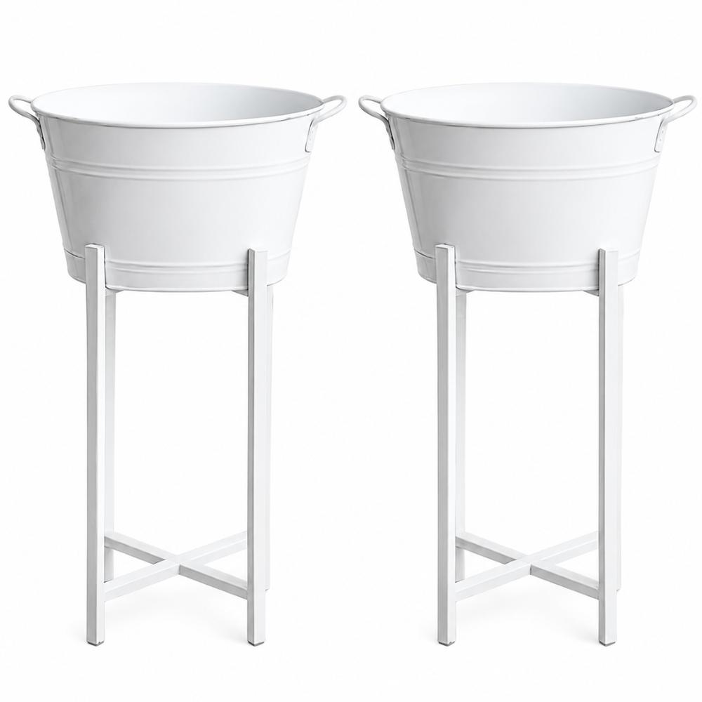 Drinks - x2 White Tub Stainless Steel Ice Bucket and stands