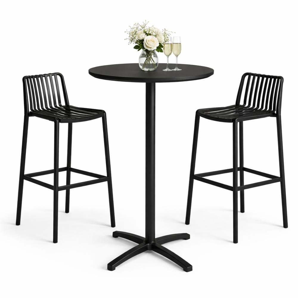 Black Dry Bar Table Package with 2 Bar Stools
