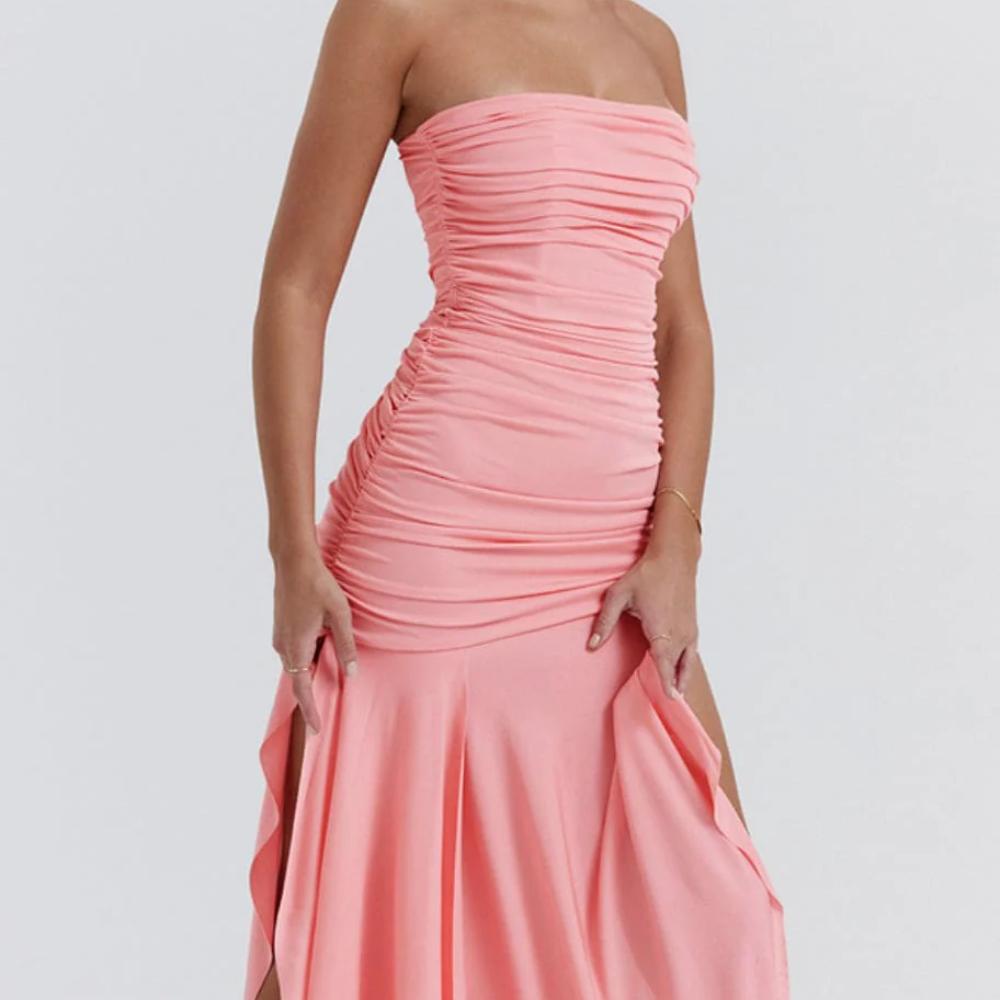 House of CB Ivana Apricot Gathered Asymmetric Maxi Dress - Size S