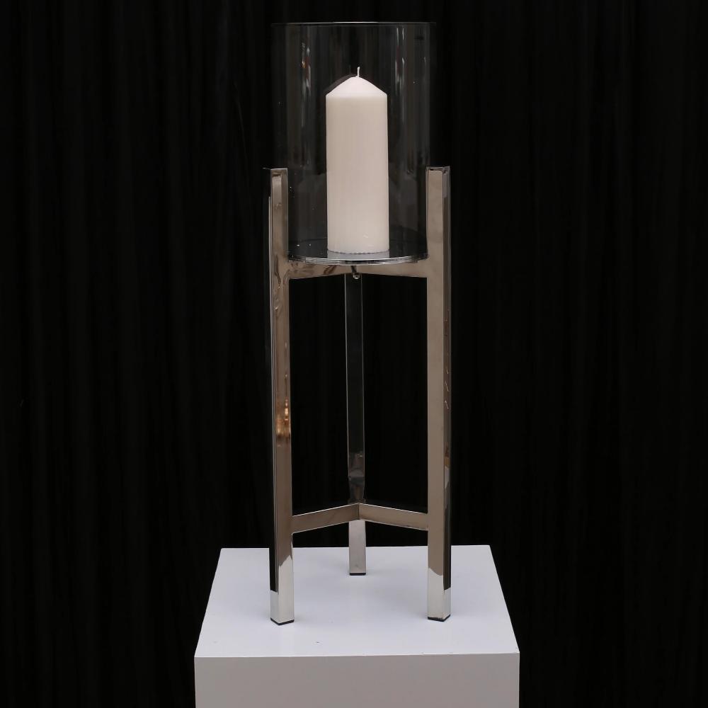 Veronica Pillar Candleholder - Medium/Silver