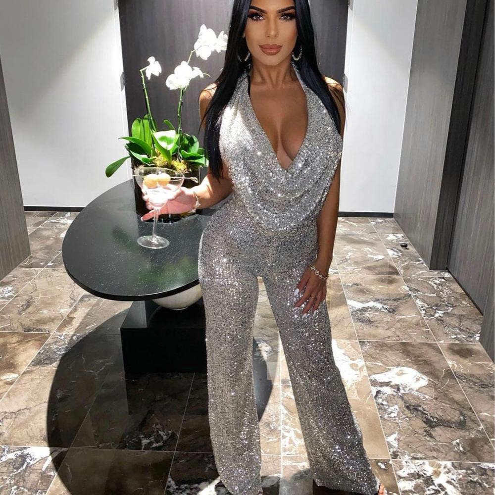 Nookie Silver Sequin Jumpsuit - Silver Size XS