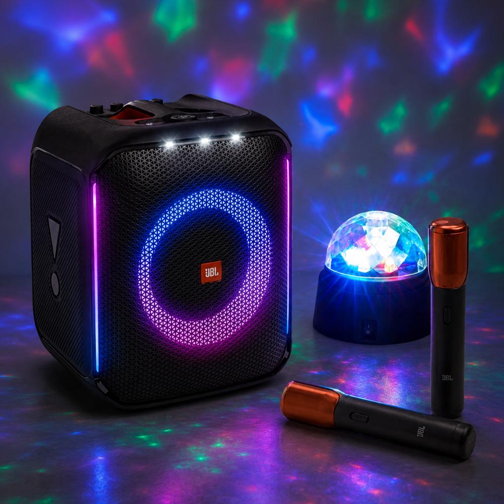 Karaoke JBL Party Speaker + 2 Wireless Microphones + Disco Light