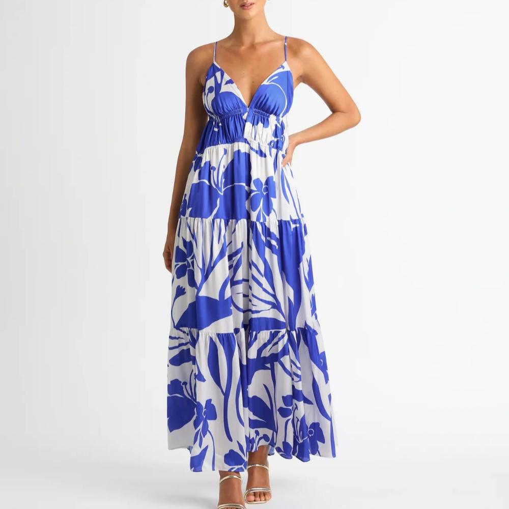 Sheike San Antonio Maxi Dress - Blue/White Size 10