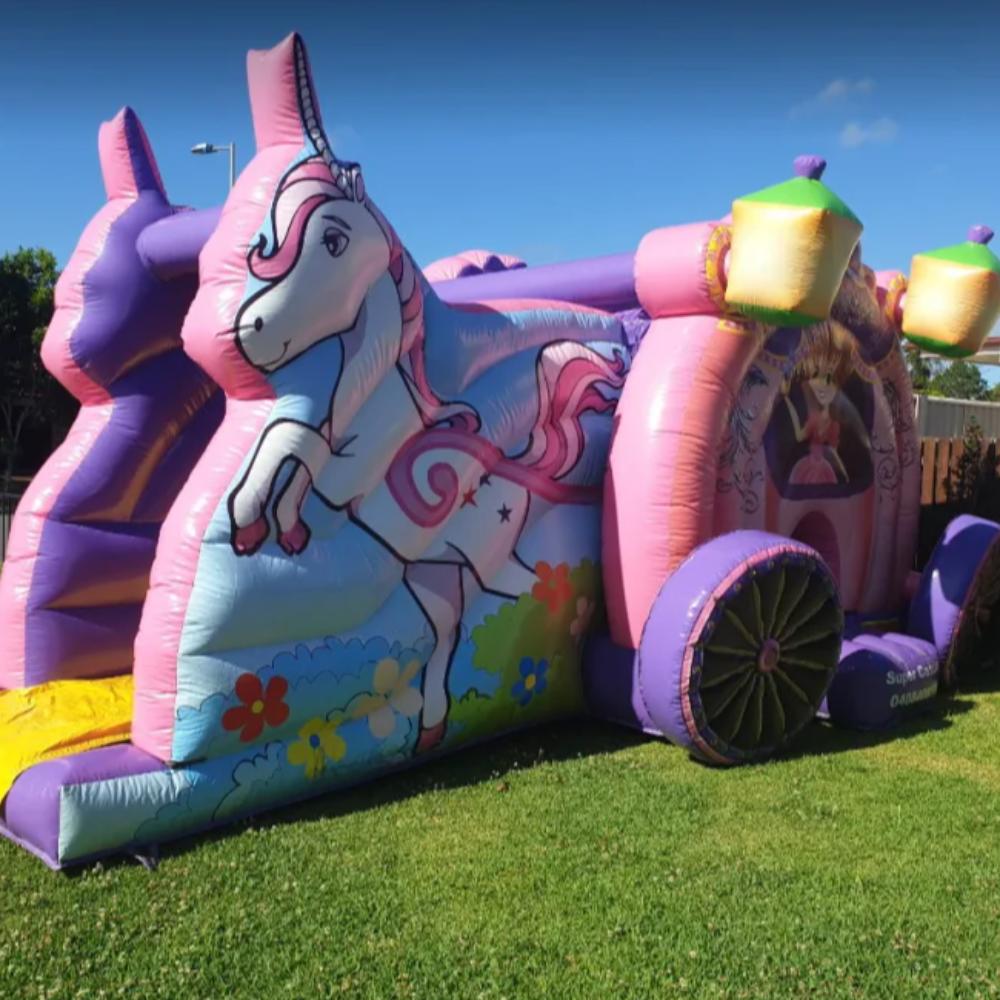 Unicorn Princess Carriage Jumping Castle with Slide