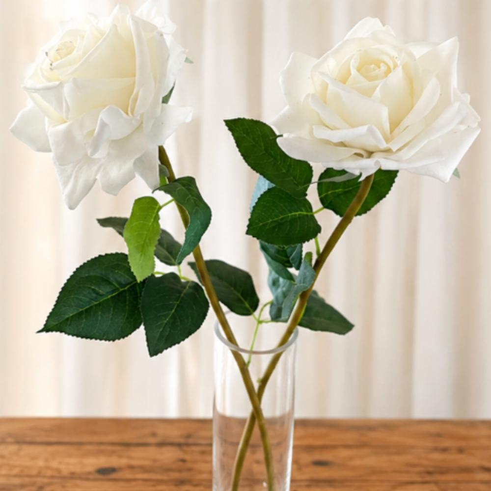 Real touch white roses in 30cm bud vase
